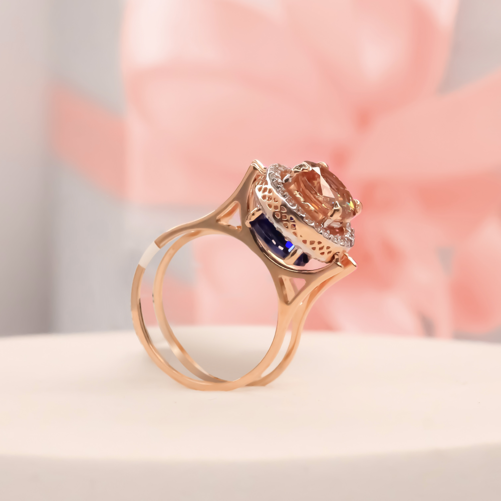 Gem-adorned reversible gold ring