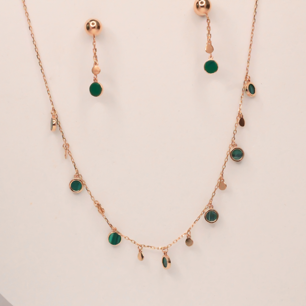 Dainty Green Gold Pendant with Earings