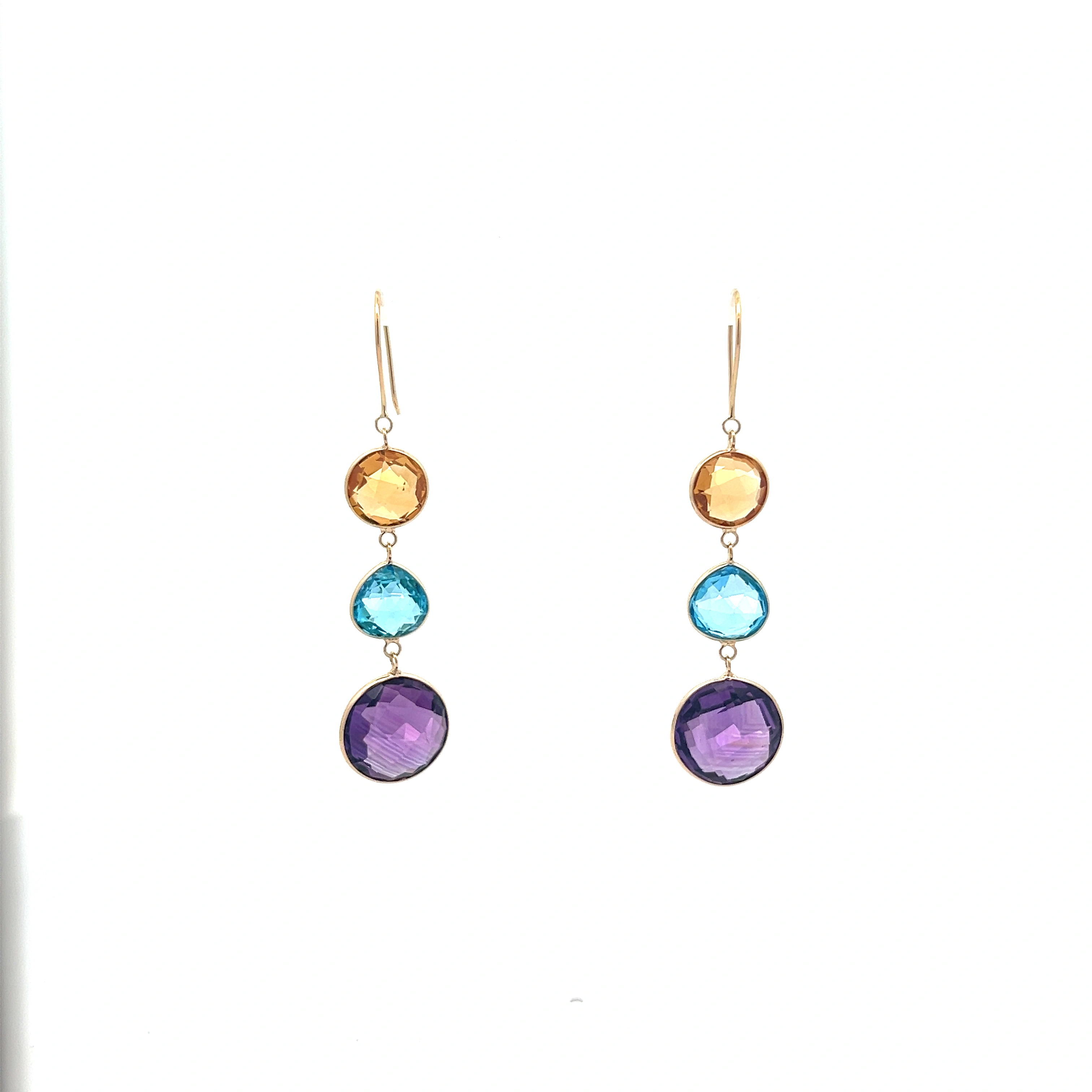 Triple Gemstone Drop Earrings